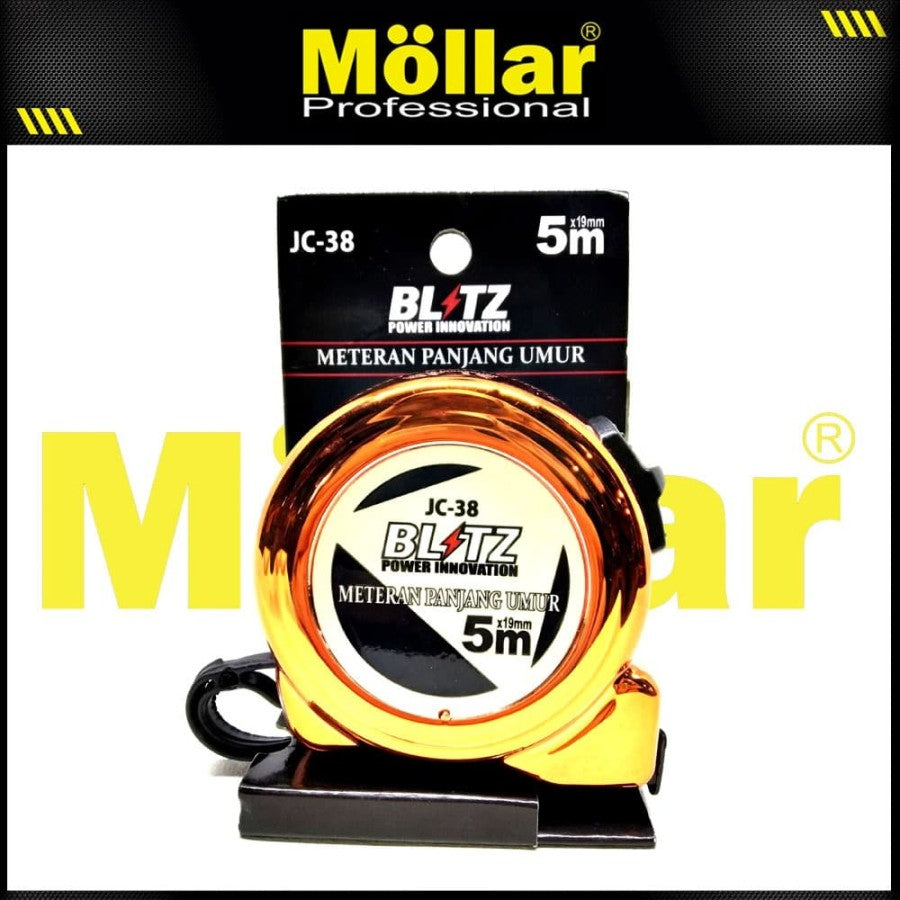 BLITZ Roll Meteran Panjang Umur 5 Meter x 19 mm Warna Oranye