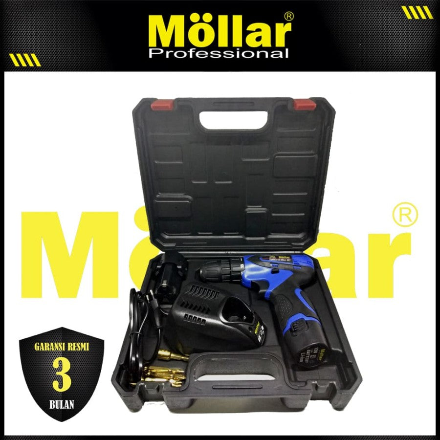 MOLLAR CDD35 Mesin Bor Cas Charger 12V Cordless Drill Set 2 Baterai