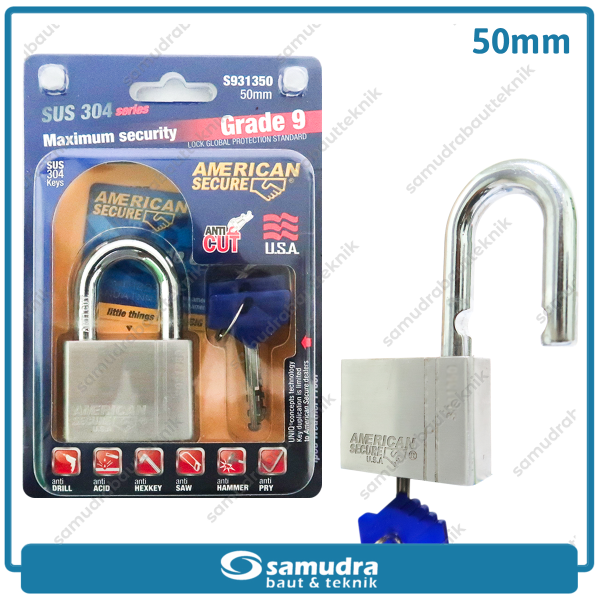 AMERICANSECURE Gembok 50 mm Short / Gembok Leher Pendek