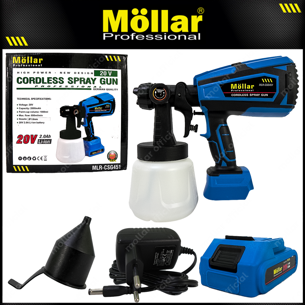 MOLLAR CSG451 Mesin Semprot Cat Baterai 20V / Cordless Cordless Spray Gun HVLP