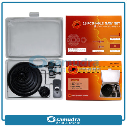 JP 89-002 Hole Saw Set 16 pcs / Mata Bor Holesaw Kayu
