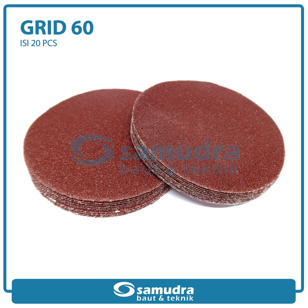 MST 20 Pcs No. 60 Amplas Bulat Velcro Tempel Mata Gerinda Disc 4 Inch