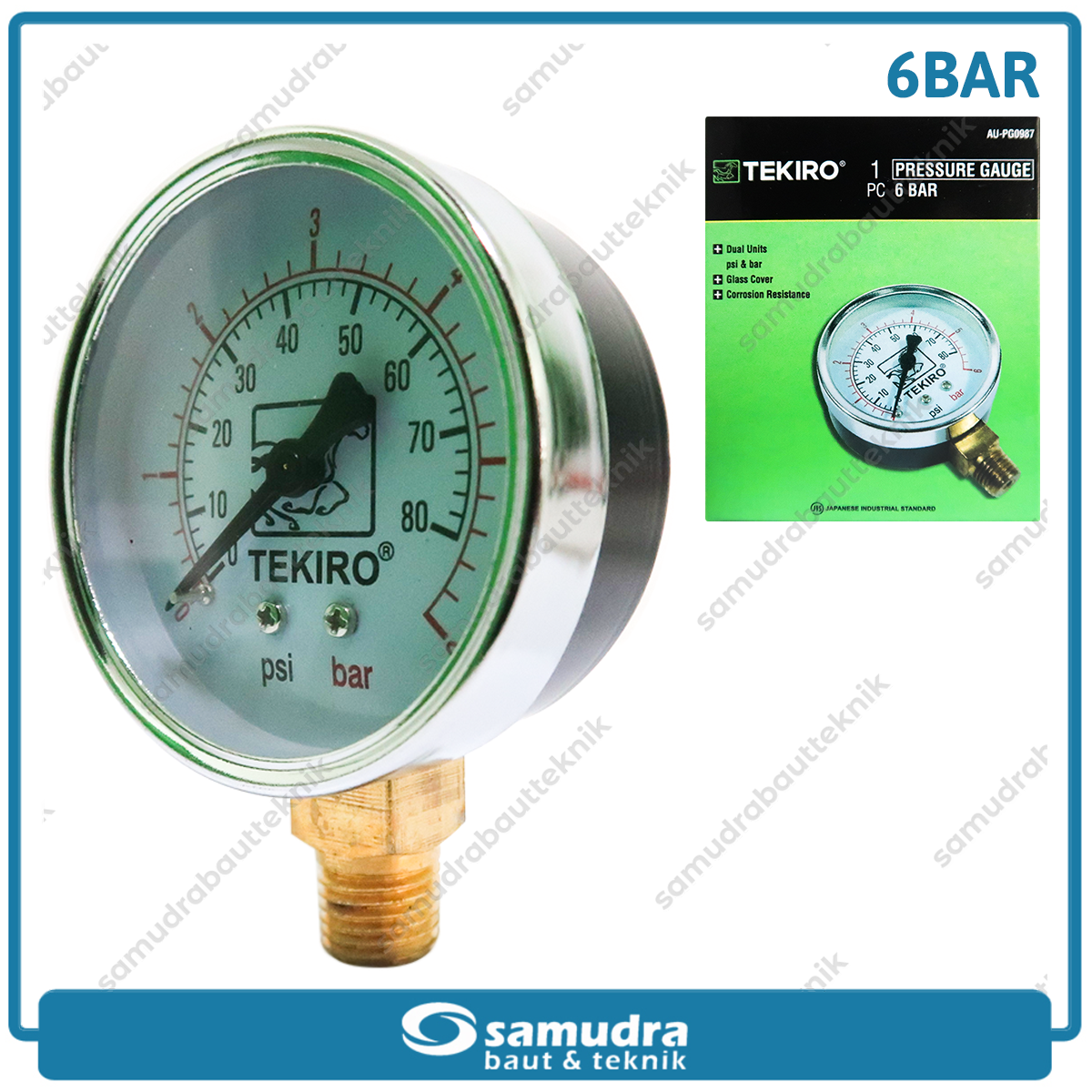 TEKIRO AU-PG0987 Alat Ukur Tekanan Angin 2.5" Lonceng 6 bar