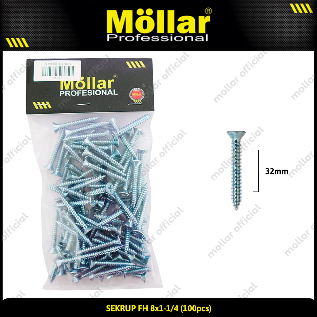 MOLLAR 93-057 Sekrup FH 8 x 1-1/4 - 100 pcs