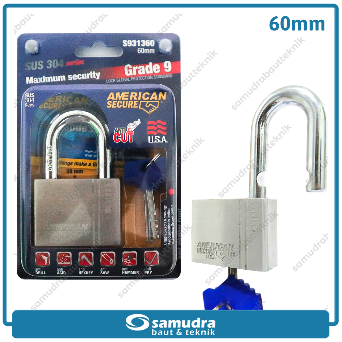 AMERICANSECURE Gembok 60 mm Short / Gembok Leher Pendek