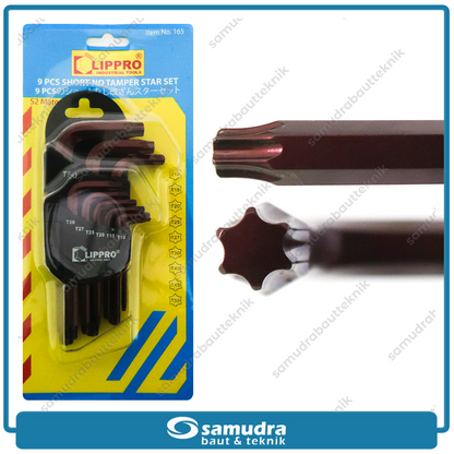 LIPPRO 165 Kunci L Set Pendek Short Bintang Tanpa Lubang 9 pcs T10-T50