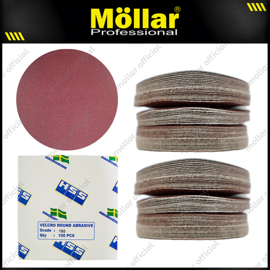 HSS Amplas Bulat No 180 Amplas Velcro Tempel Mata Gerinda 4 Inch - 100 Pcs