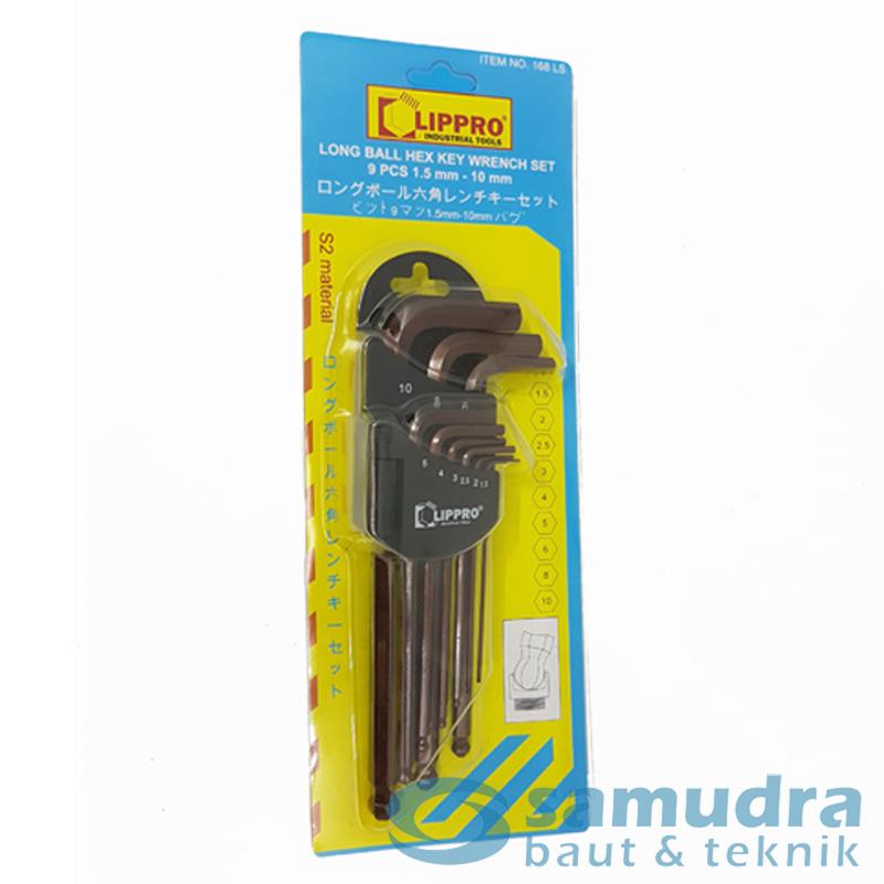 LIPPRO 168LS Kunci L Set Panjang Long Ballpoint 9 Pcs 1.5-10 mm