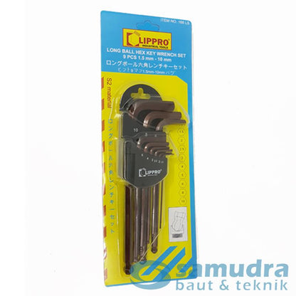 LIPPRO 168LS Kunci L Set Panjang Long Ballpoint 9 Pcs 1.5-10 mm