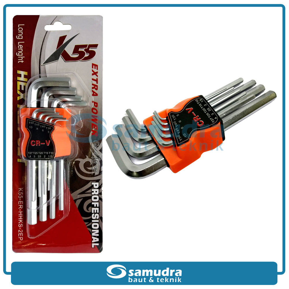 K55 ER-HHKS-2EP Kunci L Set Panjang 9 pcs Long Flat 1.5-10 mm