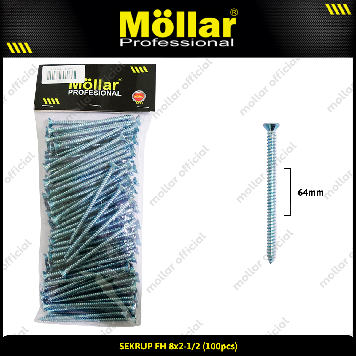MOLLAR 93-061 Sekrup FH 8 x 2-1/2 - 100 pcs