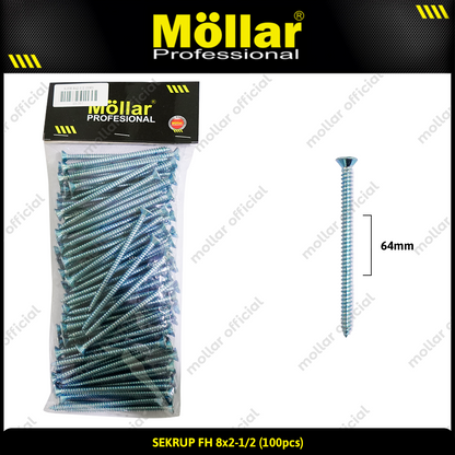 MOLLAR 93-061 Sekrup FH 8 x 2-1/2 - 100 pcs