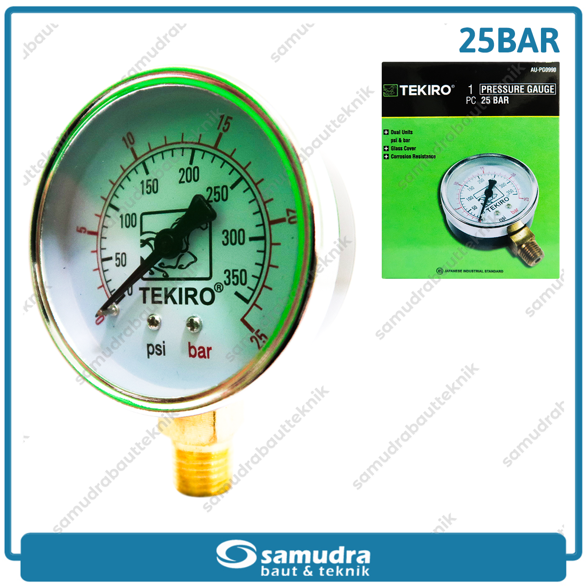 TEKIRO AU-PG0990 Alat Ukur Tekanan Angin 2.5" Lonceng 25 bar