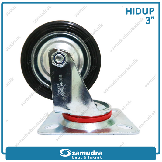 XANDER RODA-194 Roda Karet Hitam Hidup 3" - Satuan