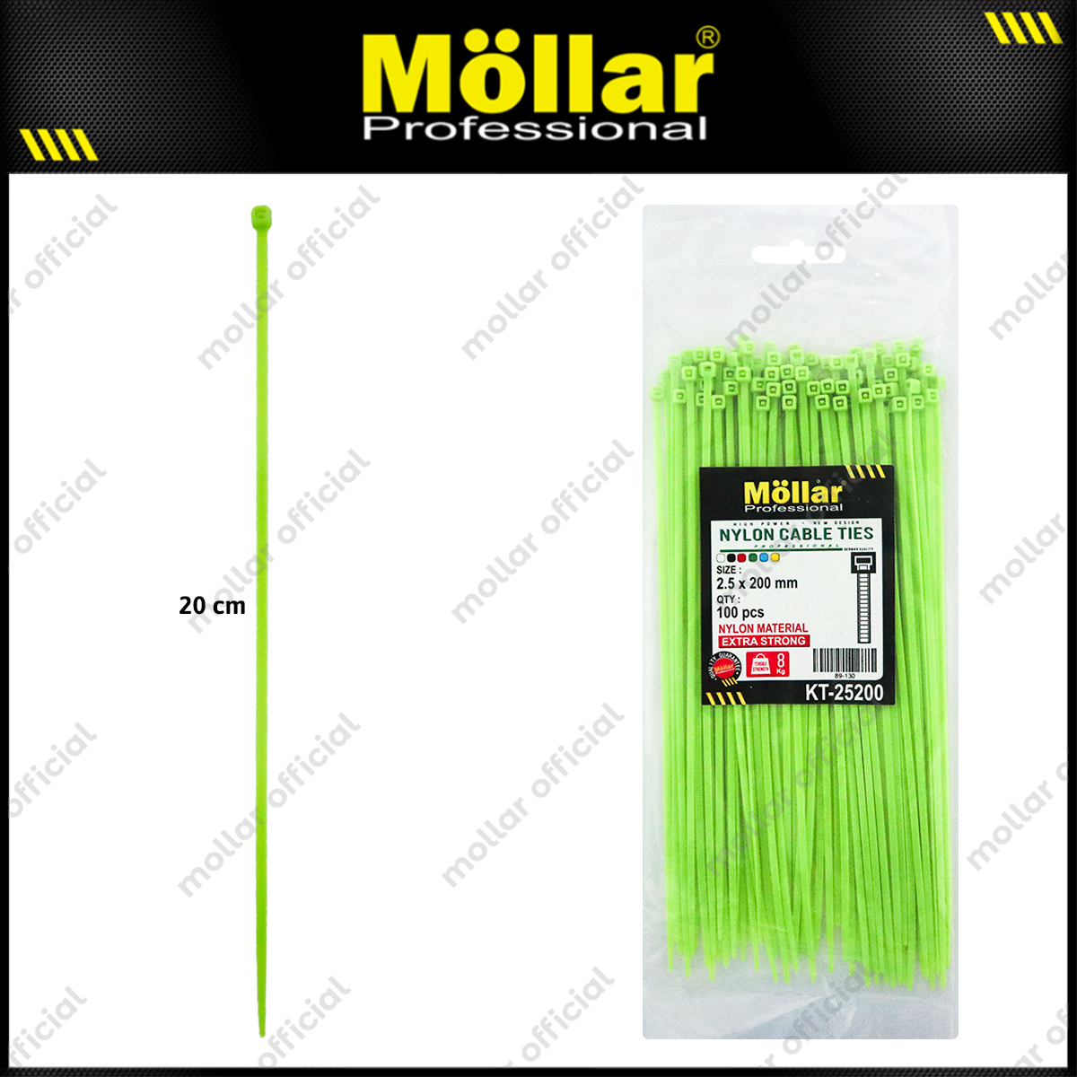 MOLLAR KT-25200 Kabel Ties 2.5x200 mm Hijau