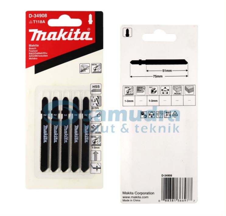 MAKITA D-34908 Mata Jigsaw T118A Set 5 pcs / Jig Saw Blade Metal Basic