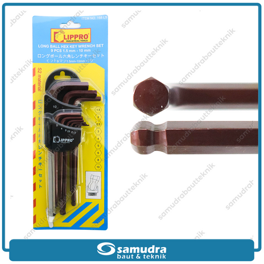 LIPPRO 168LS Kunci L Set Panjang Long Ballpoint 9 Pcs 1.5-10 mm