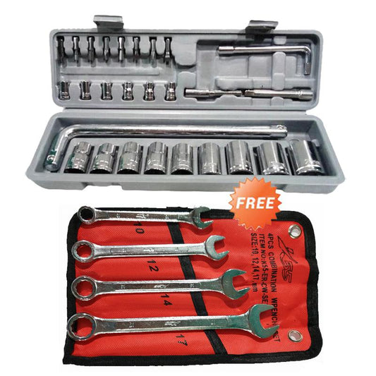 [PAKET] Kunci Sok Set 27 Pcs & Kunci Ring Pas Set K55 4 Pcs Tool Kit