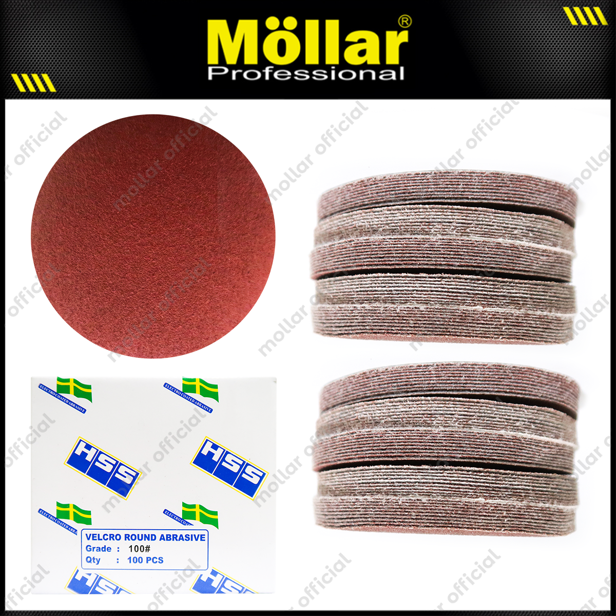 HSS Amplas Bulat No 100 Amplas Velcro Tempel Mata Gerinda 4 Inch - 100 Pcs