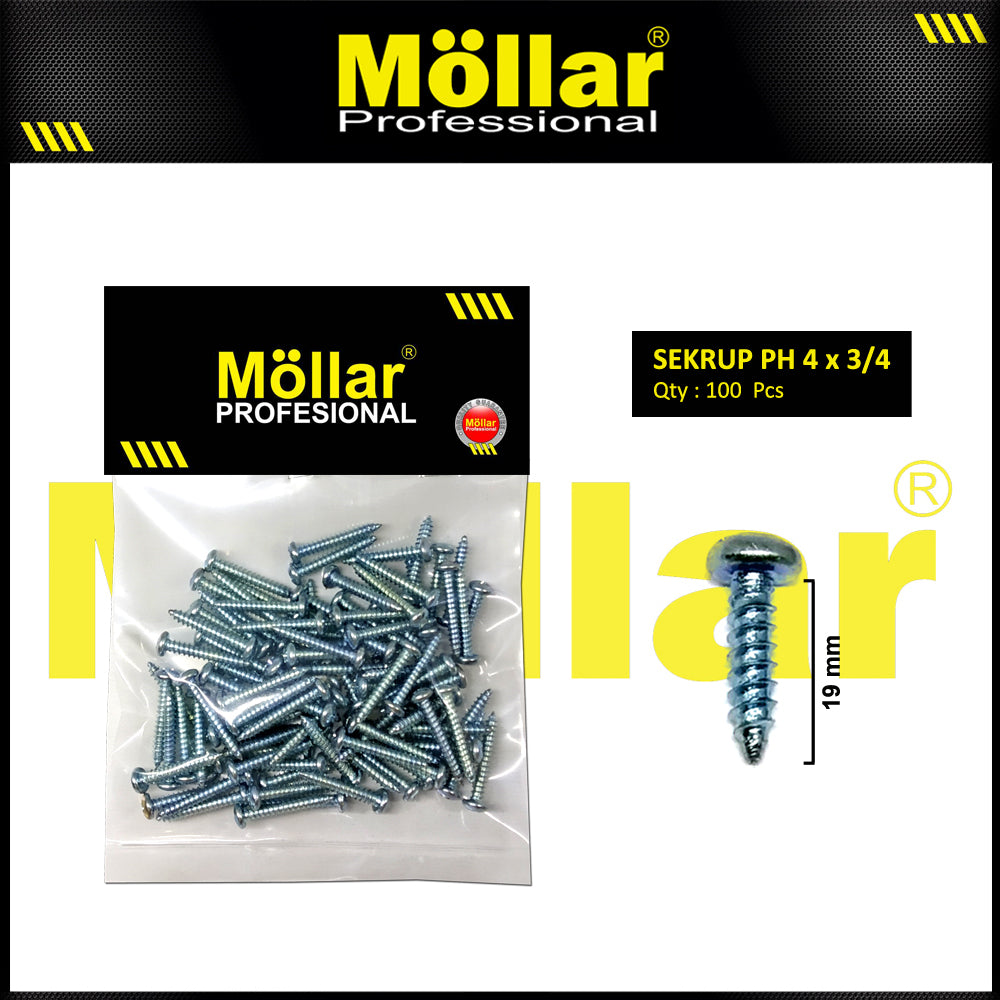 MOLLAR 93-018 Sekrup PH 4 x 3/4 - 100 pcs