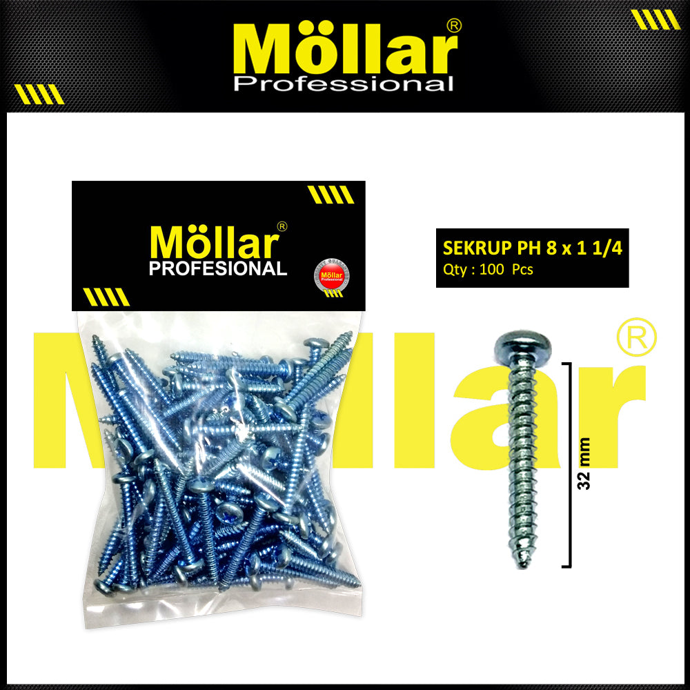 MOLLAR 93-033 Sekrup PH 8 x 1-1/4 - 100 pcs