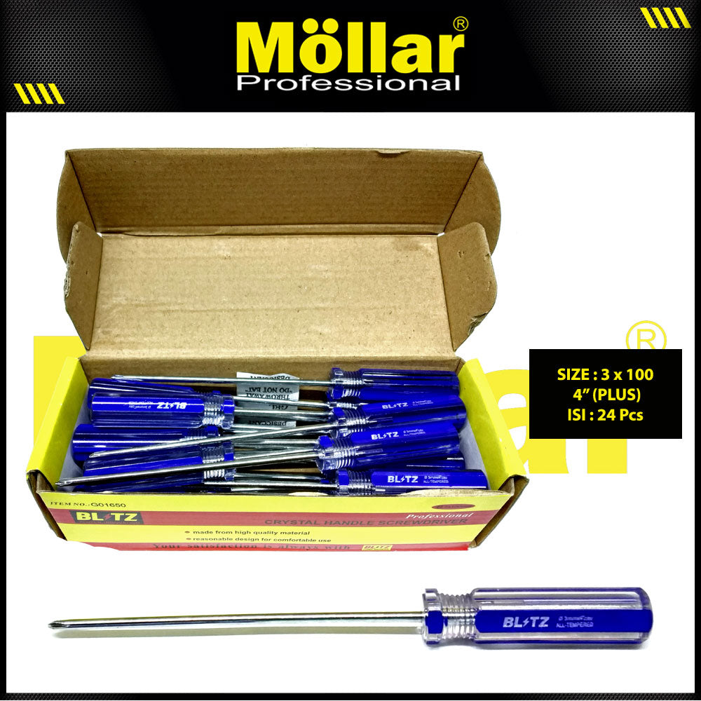 BLITZ Obeng Radio 4 Inch X 3 Mm Plus (+) Panjang 10 Cm - 1 Pak 24 pcs