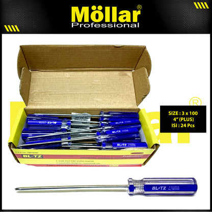 BLITZ Obeng Radio 4 Inch X 3 Mm Plus (+) Panjang 10 Cm - 1 Pak 24 pcs