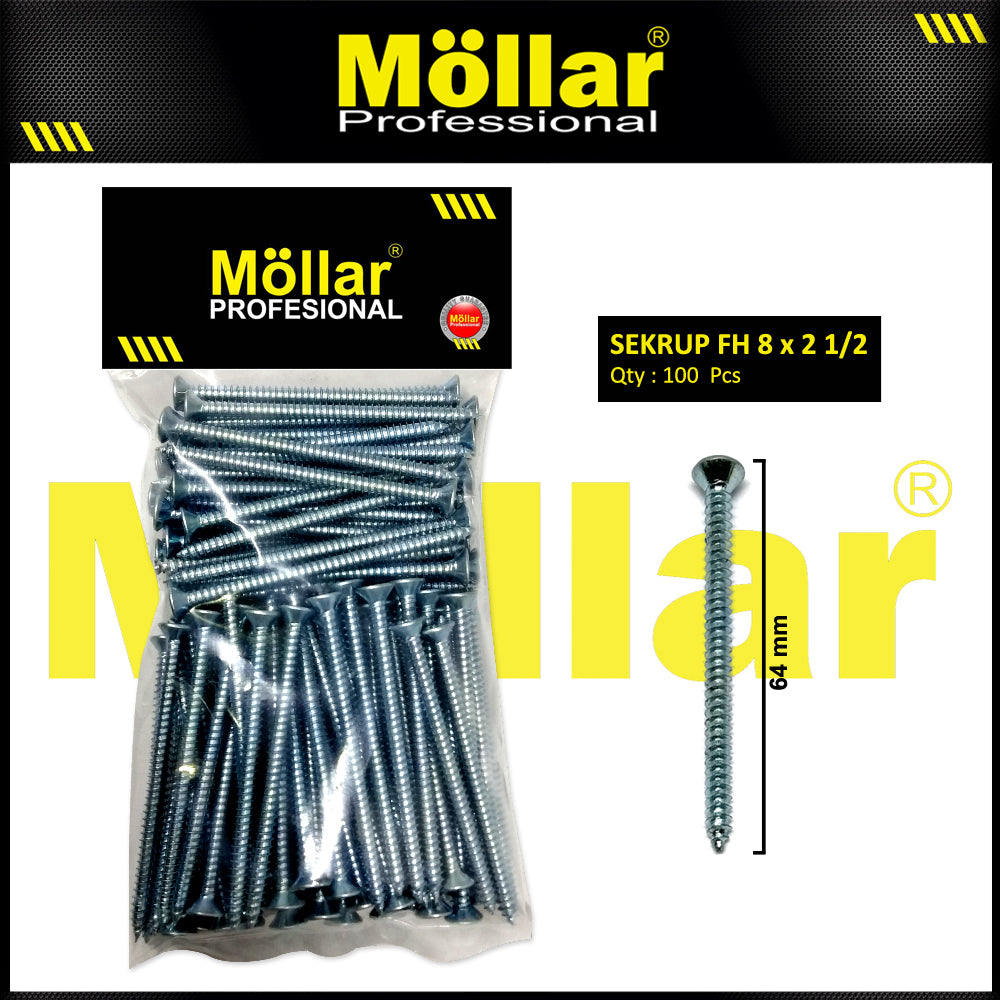 MOLLAR 93-061 Sekrup FH 8 x 2-1/2 - 100 pcs