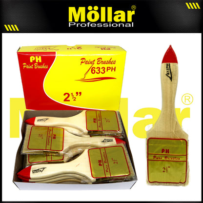 PINEHILL PH-633 1 Pak 12 Pcs Kuas Cat 2.5 Inch Gagang Kayu Koas Kwas Cat Tembok