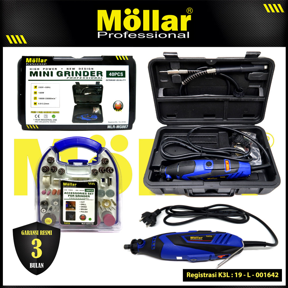 (PAKET) MOLLAR MG007 Mini Die Grinder Set & 186 Pc Aksesoris Bor Gerinda Tuner
