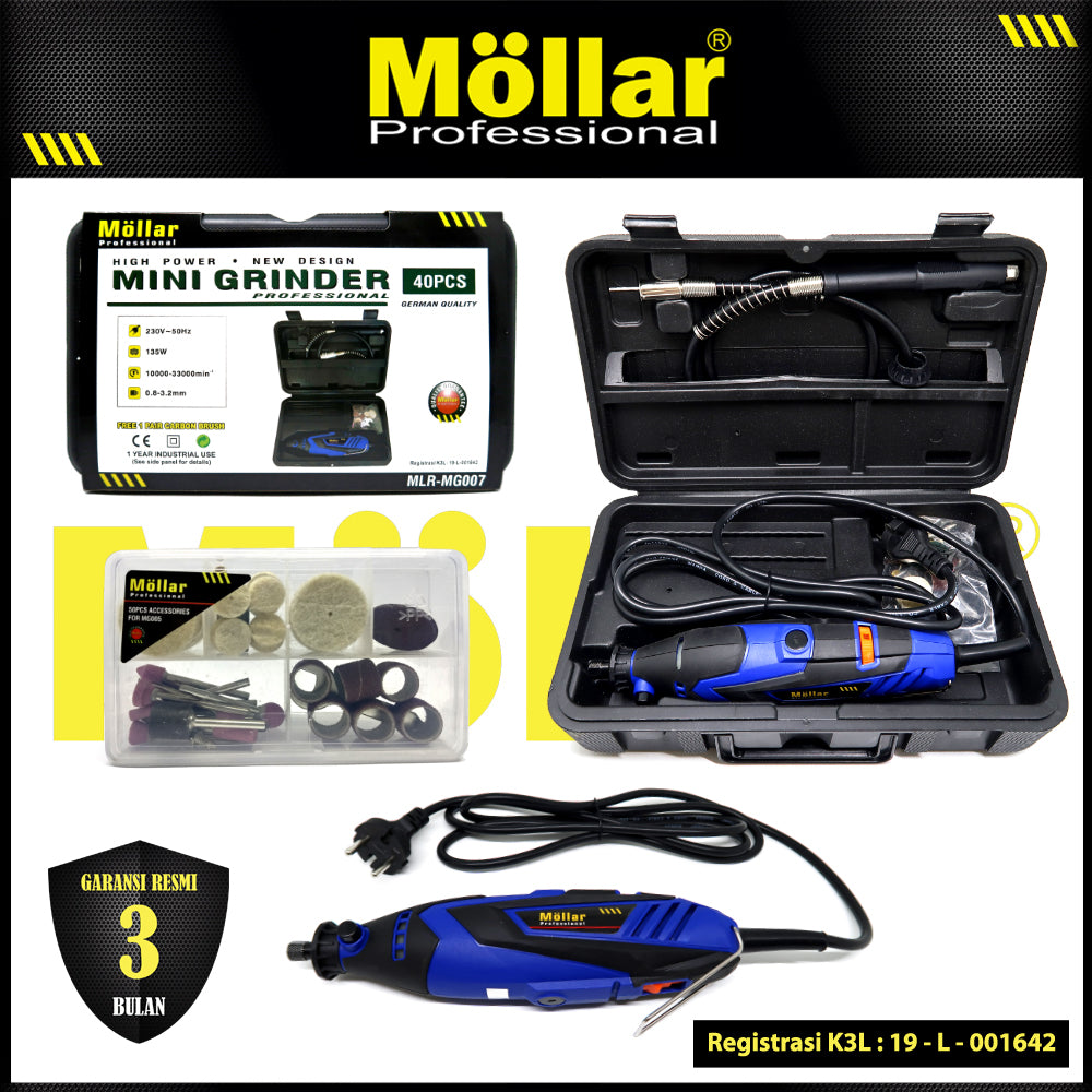 (PAKET) MOLLAR MG007 Mini Die Grinder Set & 50 Pcs Aksesoris Bor Gerinda Tuner
