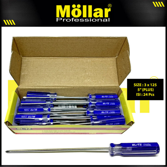 BLITZ Obeng Radio 5 Inch X 3 Mm Plus (+) Panjang 12.5 Cm 1 Pak 24 pcs