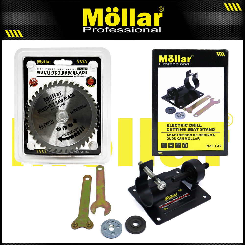 (PAKET) MOLLAR Dudukan Meja Bor Ke Gerinda & MOLLAR 4" Saw Blade 40T