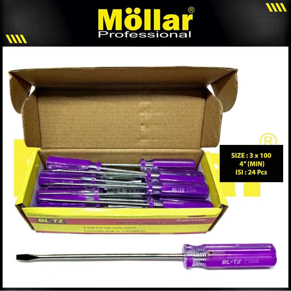 BLITZ Obeng Radio 4 Inch X 3 Mm Minus (-) Panjang 10 Cm - 1 Pak 24 pcs