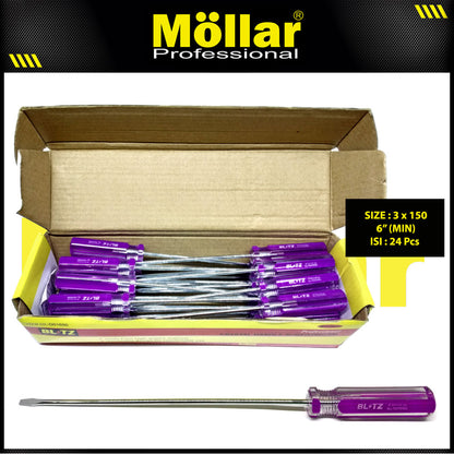 BLITZ Obeng Radio 6 Inch X 3 Mm Minus (-) Panjang 15 Cm - 1 Pak 24 pcs