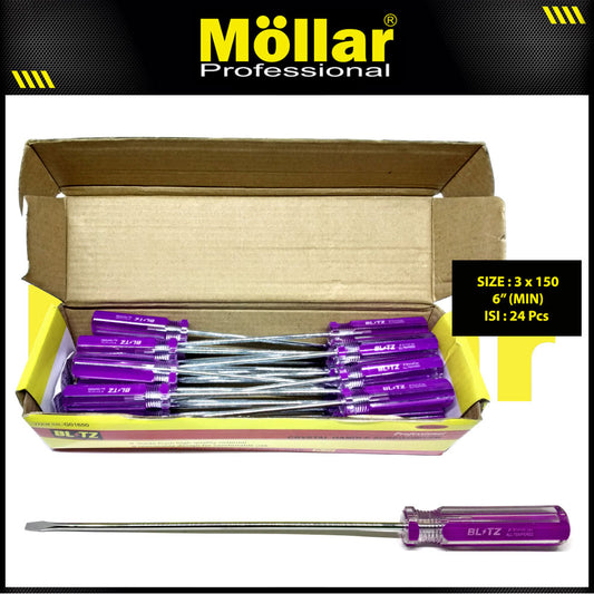 BLITZ Obeng Radio 6 Inch X 3 Mm Minus (-) Panjang 15 Cm - 1 Pak 24 pcs