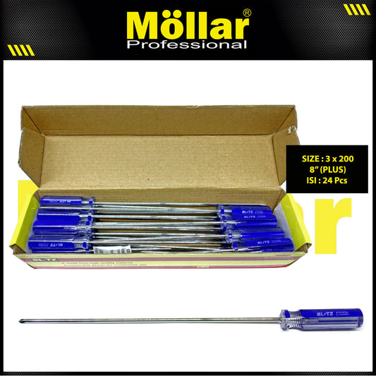 BLITZ Obeng Radio 8 Inch X 3 Mm Plus (+) Panjang 20 Cm - 1 Pak 24 pcs