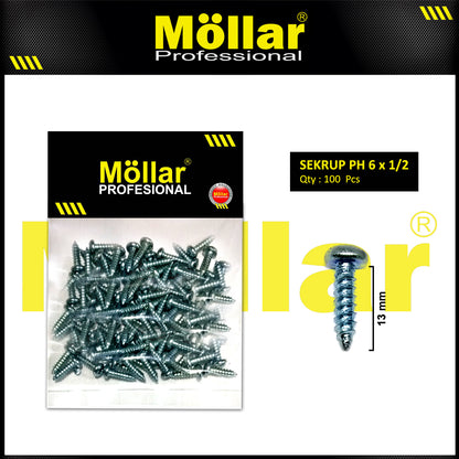 MOLLAR 93-021 Sekrup PH 6 x 1/2 - 100 pcs