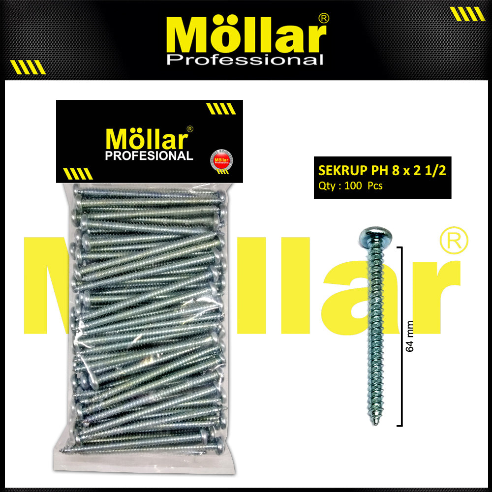 MOLLAR 93-037 Sekrup PH 8 x 2-1/2 - 100 pcs
