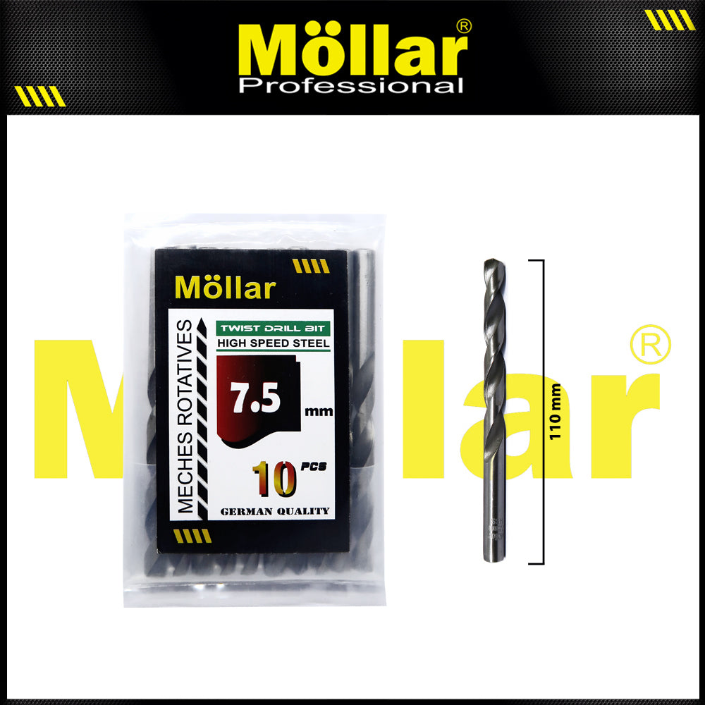 MOLLAR Mata Bor Besi HSS Putih 7.5 mm