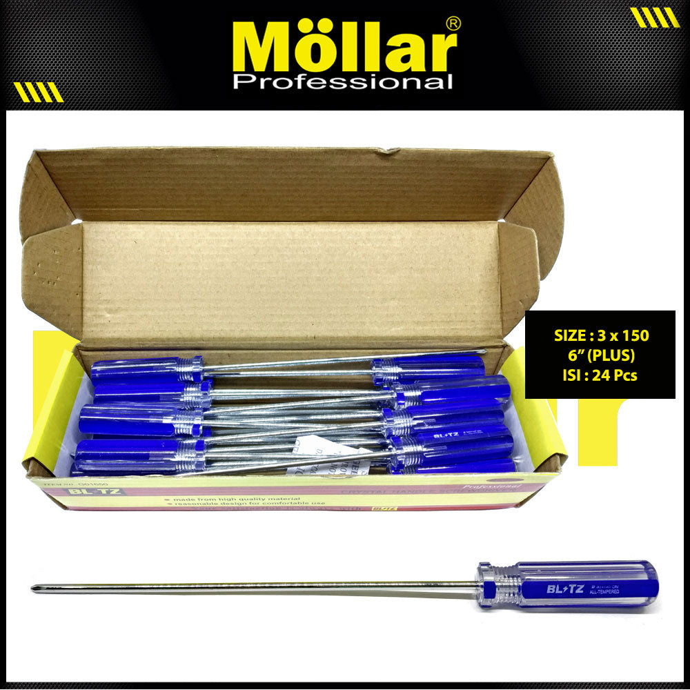 BLITZ Obeng Radio 6 Inch X 3 Mm Plus (+) Panjang 15 Cm - 1 Pak 24 pcs