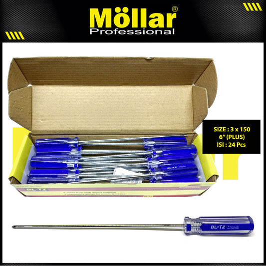 BLITZ Obeng Radio 6 Inch X 3 Mm Plus (+) Panjang 15 Cm - 1 Pak 24 pcs