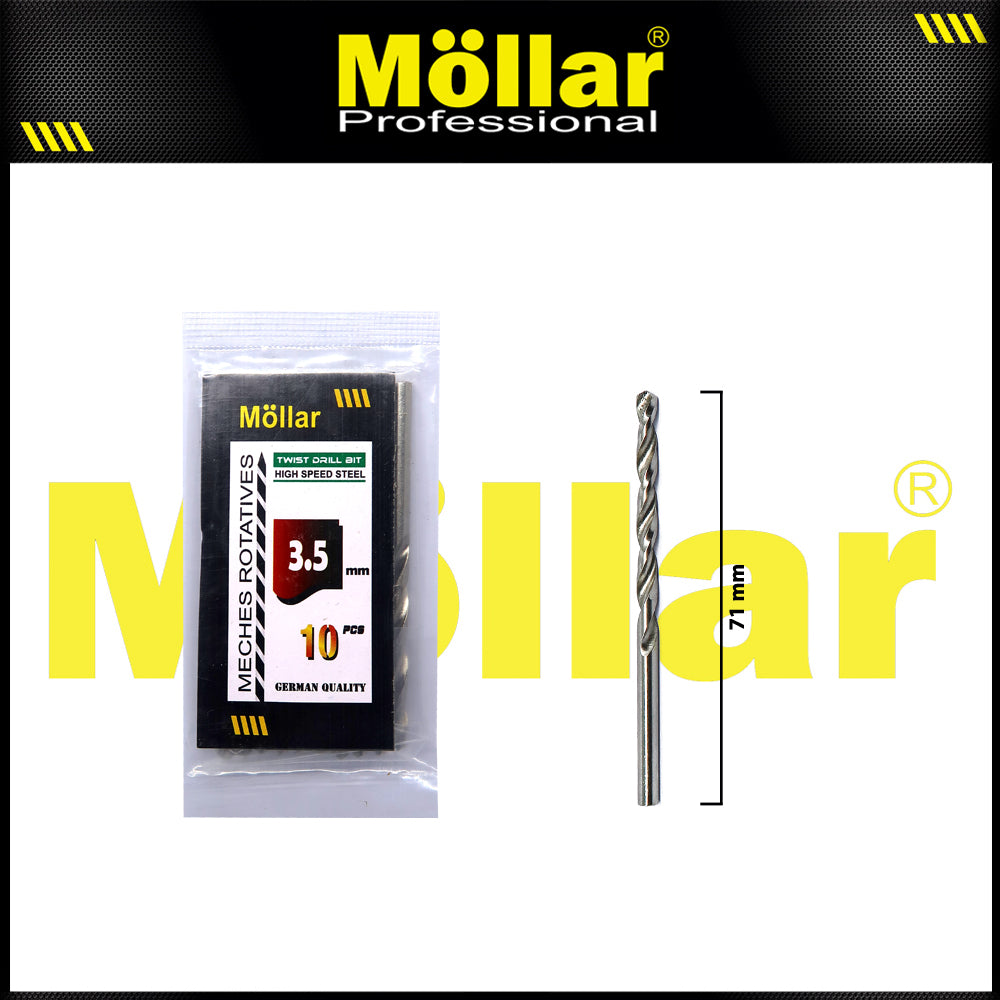 MOLLAR Mata Bor Besi HSS Putih 3.5 mm