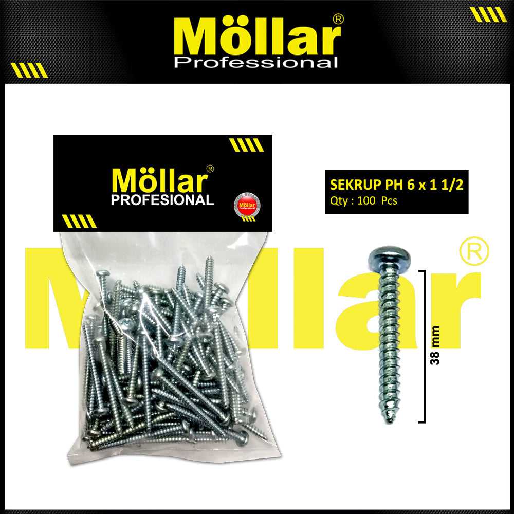 Mollar Rasmi MOLLAR 93-026 Sekrup PH 6 x 1-1/2 - 100 pcs