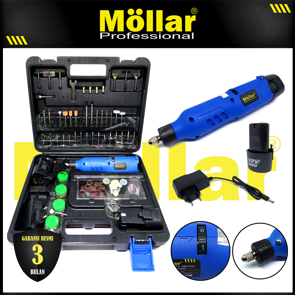 MOLLAR CMG12125A Mesin Mini Grinder Set Baterai 12V / Cordless Mini Grinder
