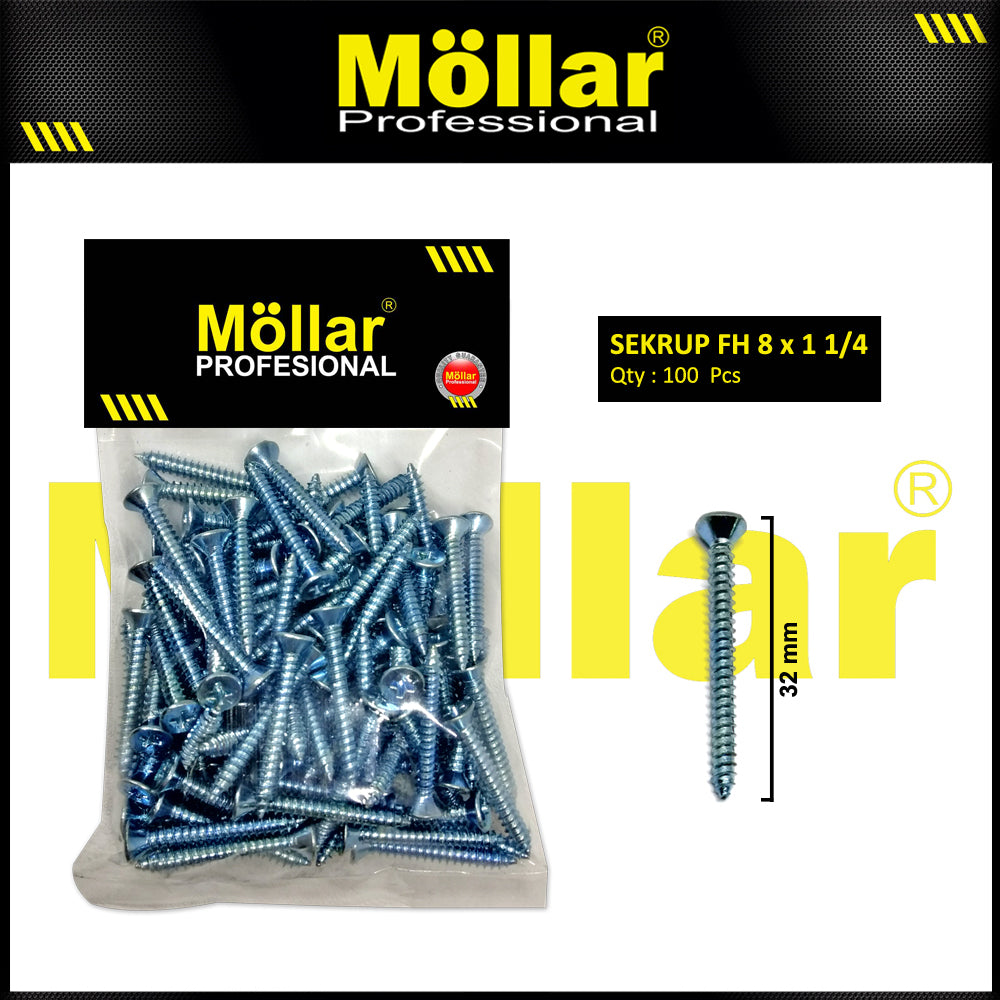 MOLLAR 93-057 Sekrup FH 8 x 1-1/4 - 100 pcs
