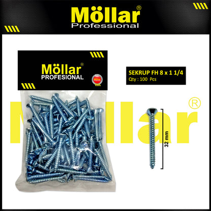 MOLLAR 93-057 Sekrup FH 8 x 1-1/4 - 100 pcs