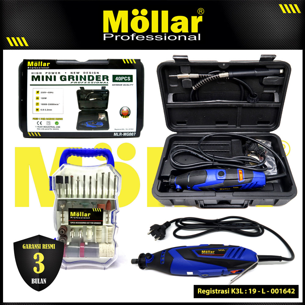 (PAKET) MOLLAR MG007 Mini Die Grinder Set & 72 Pcs Aksesoris Bor Gerinda Tuner