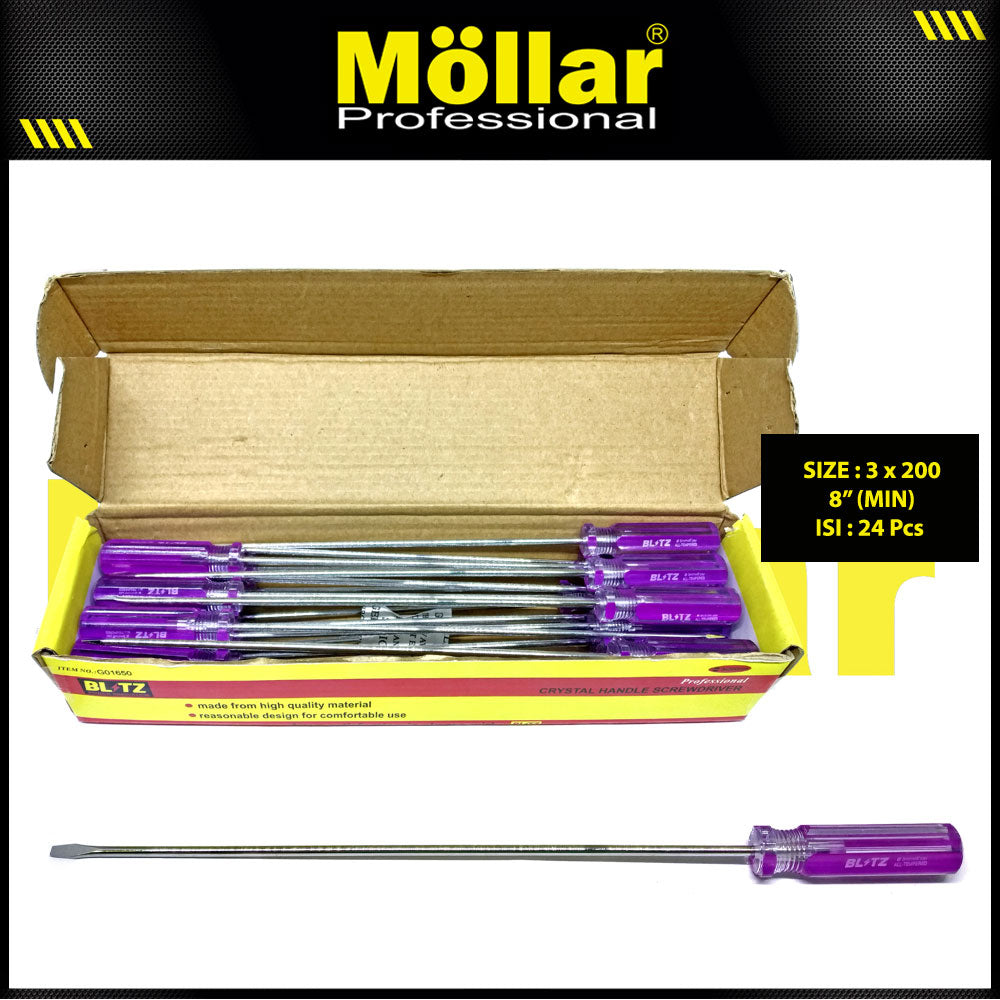 BLITZ Obeng Radio 8 Inch X 3 Mm Minus (-) Panjang 20 Cm - 1 Pak 24 pcs
