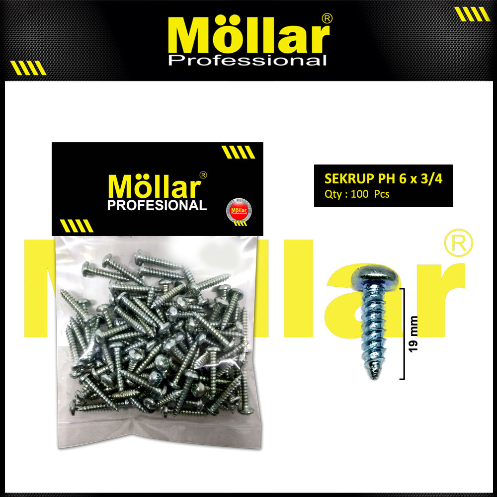 MOLLAR 93-023 Sekrup PH 6 x 3/4 - 100 pcs